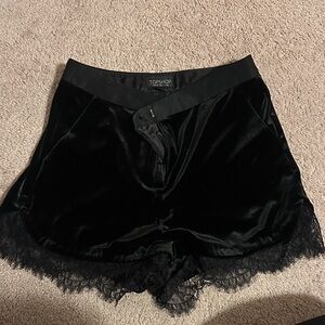 Topshop Velvet Shorts with Lace Detail